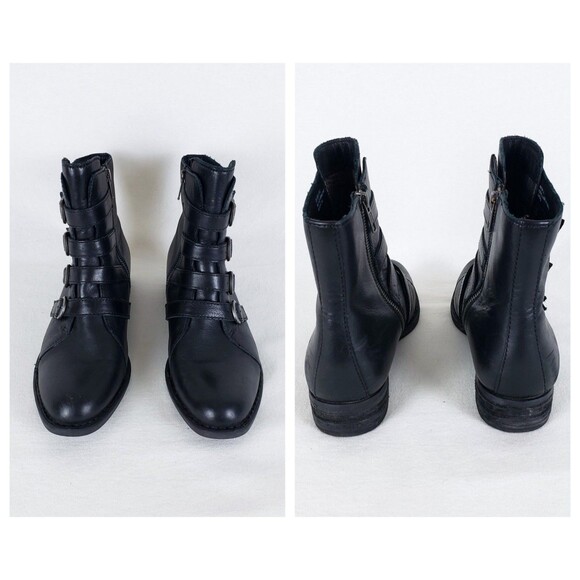 Born Ankle Boots Womens 8 Black Leather 4 Buckle Grunge Side Zip Goth Steampunk - Picture 2 of 12
